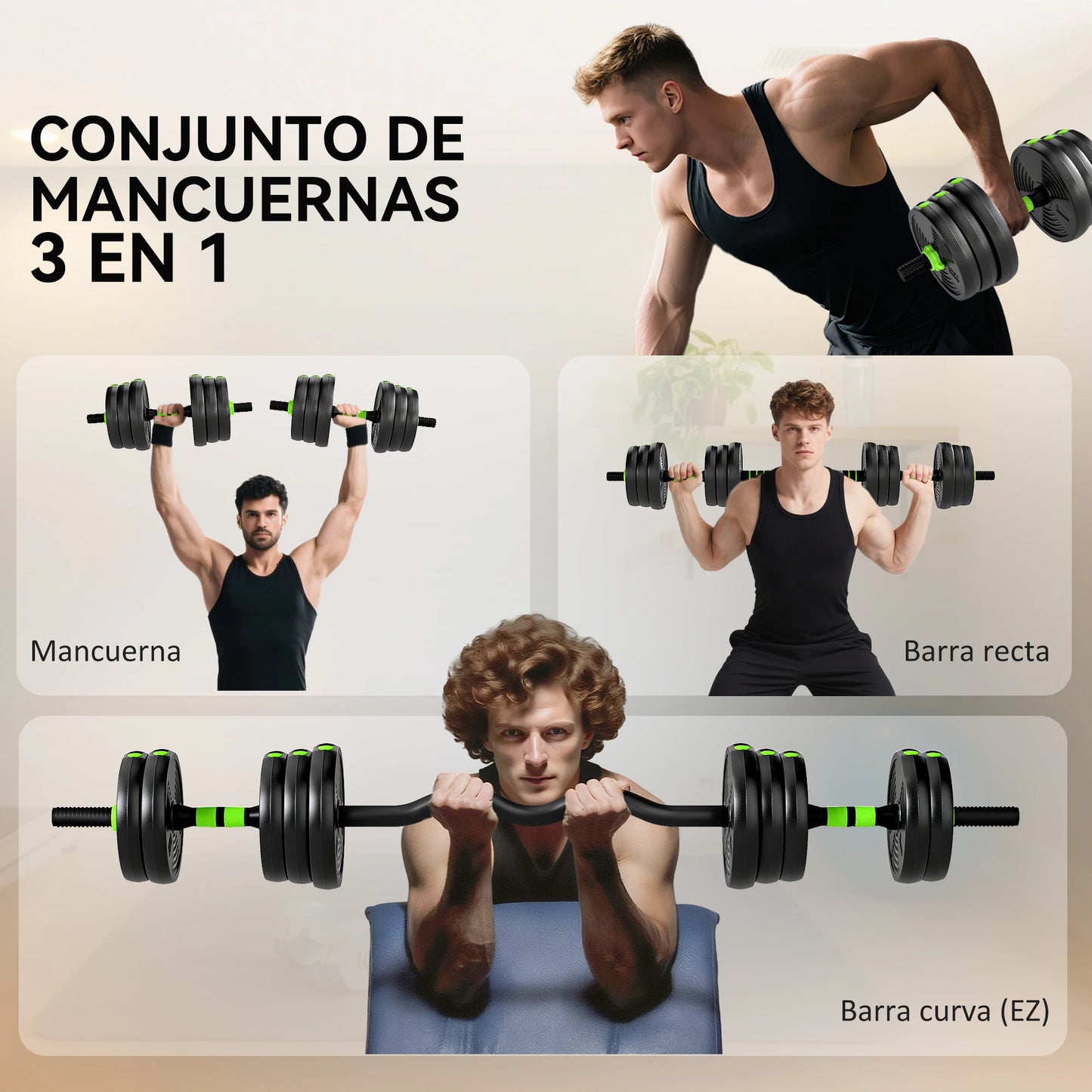 Sportnow 3 in 1 Adjustable Dumbbell Set 20kg, Weight Set with Connecting Bar and Non-Slip Handle, Weights and Dumbbells