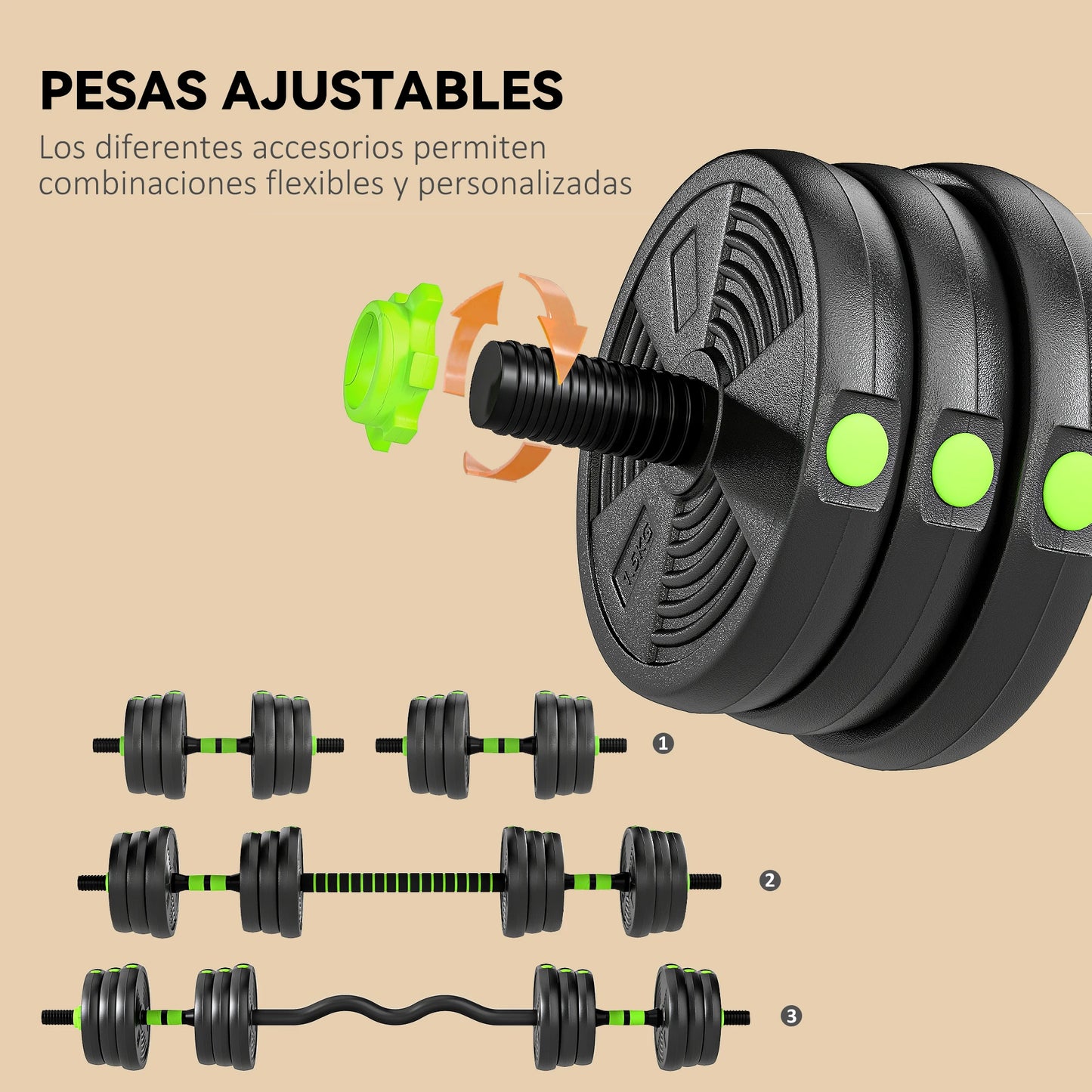 Sportnow 3 in 1 Adjustable Dumbbell Set 20kg, Weight Set with Connecting Bar and Non-Slip Handle, Weights and Dumbbells
